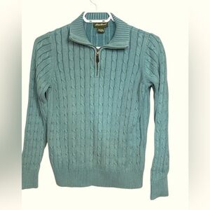 Eddie Bauer 100% Cotton Cable Knit Sweater w Ribbing on Cuffs & Bottom 1/4 Zip